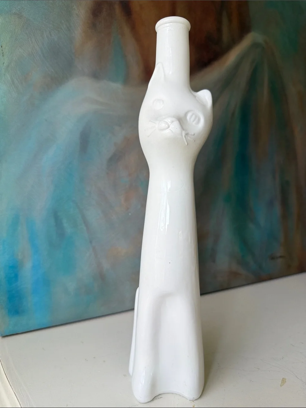 Vintage White Cat Shaped German Riesling Wine Bottle - 13”